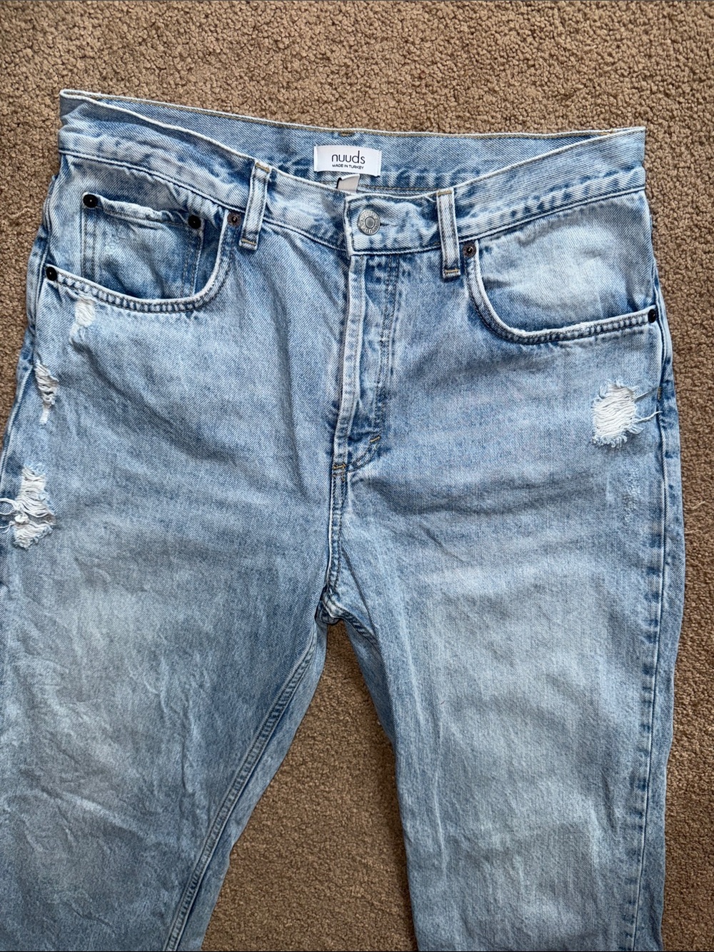 nuuds Light Blue Relaxed Jeans with Distressed Details